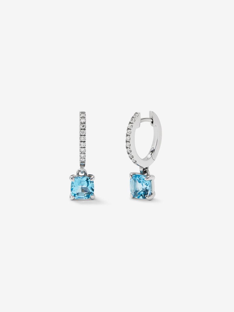 18K white gold hoop earrings with 2 cushion-cut Swiss blue topazes with a total of 1.77 cts and 18 brilliant-cut diamonds with a total of 0.14 cts image number 0