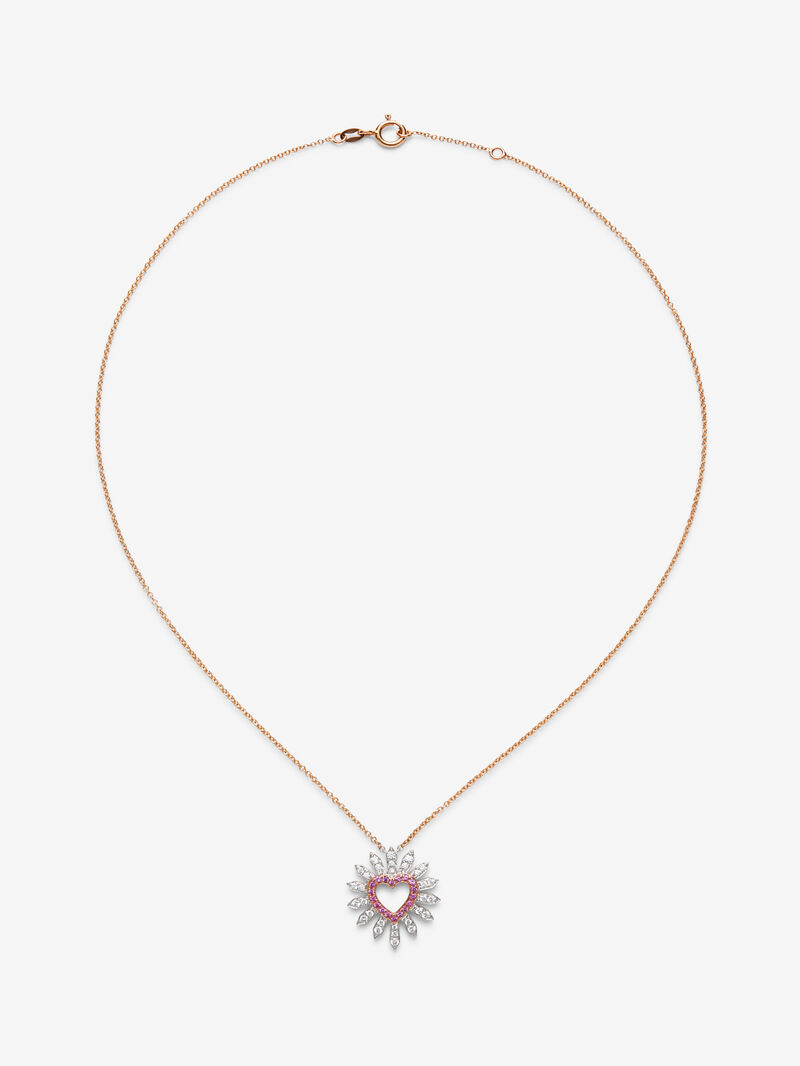 18kt Rose and White Gold Heart Pendant with Diamonds and Pink Sapphires image number 0