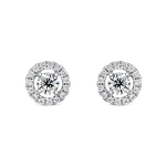 Pendientes de botón de oro blanco de 18kt con diamante de 0,15 quilates y orla de diamantes, PE7031-00D015_V