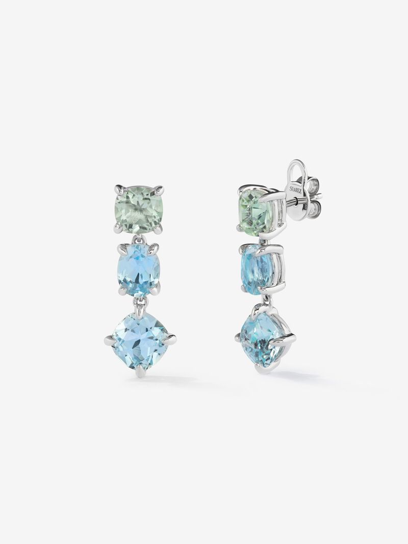 Long 925 silver earrings with green amethyst and topaz. image number 0