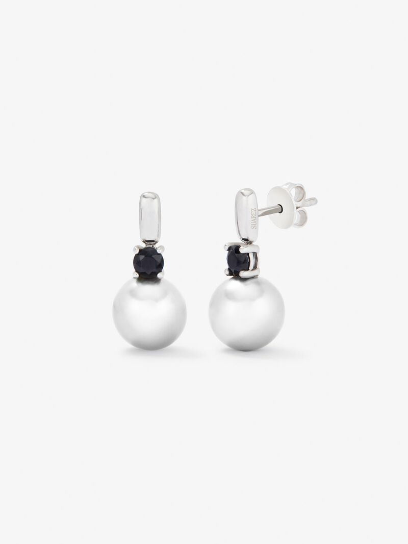925 silver earrings with 2 brilliant-cut black spinels and 8.5mm Akoya pearls image number 0