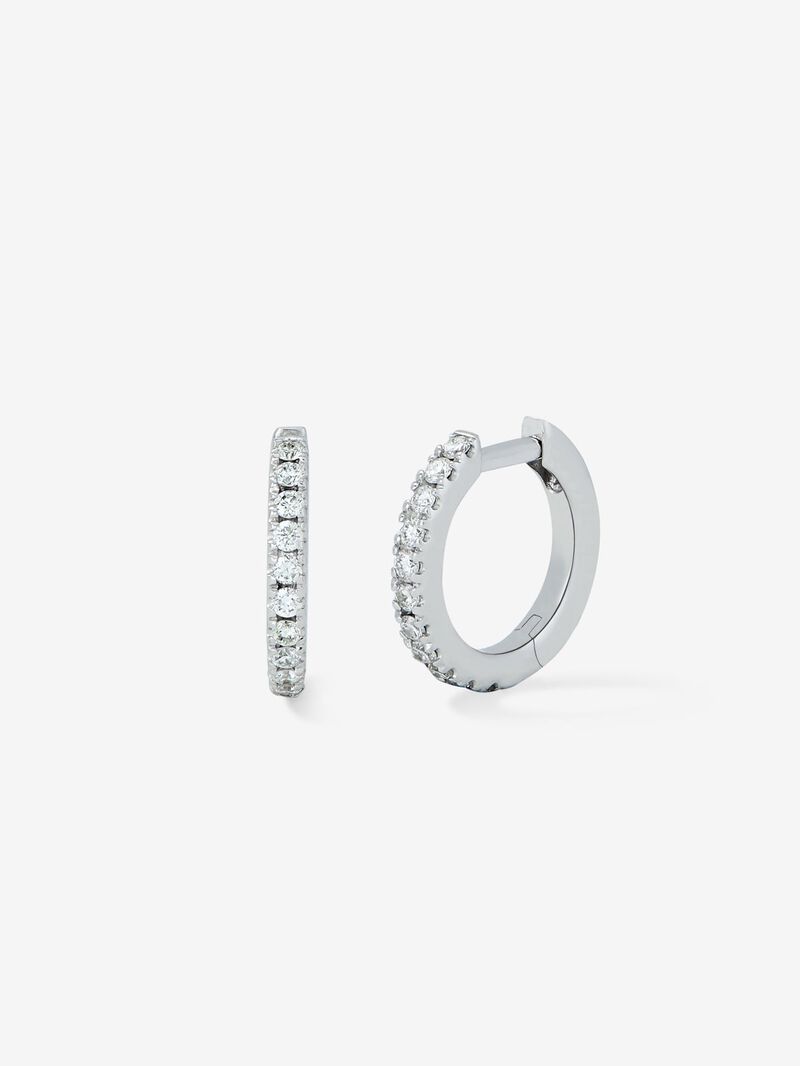 Small 18K white gold hoop earrings with diamonds. image number 1