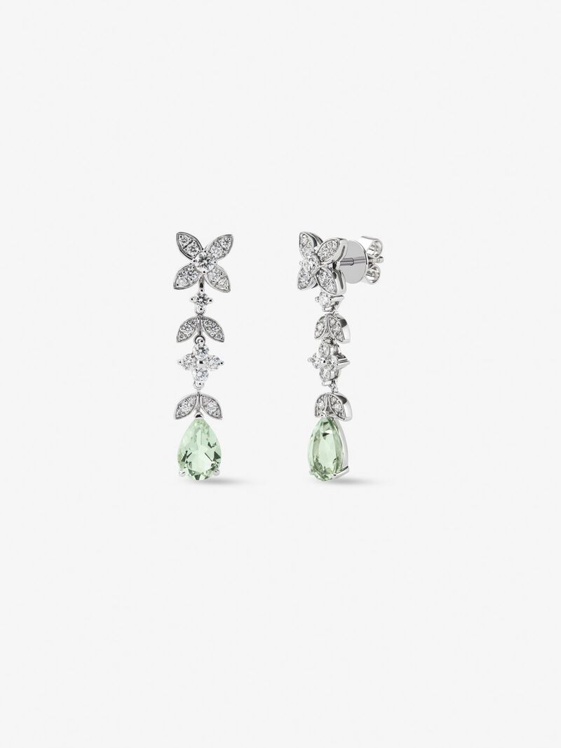 18K white gold earrings with 52 brilliant-cut diamonds with a total of 0.95 cts and pear-cut green amethysts image number 0