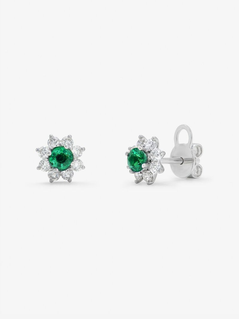 18K white gold flower earrings with emerald and diamond image number 0