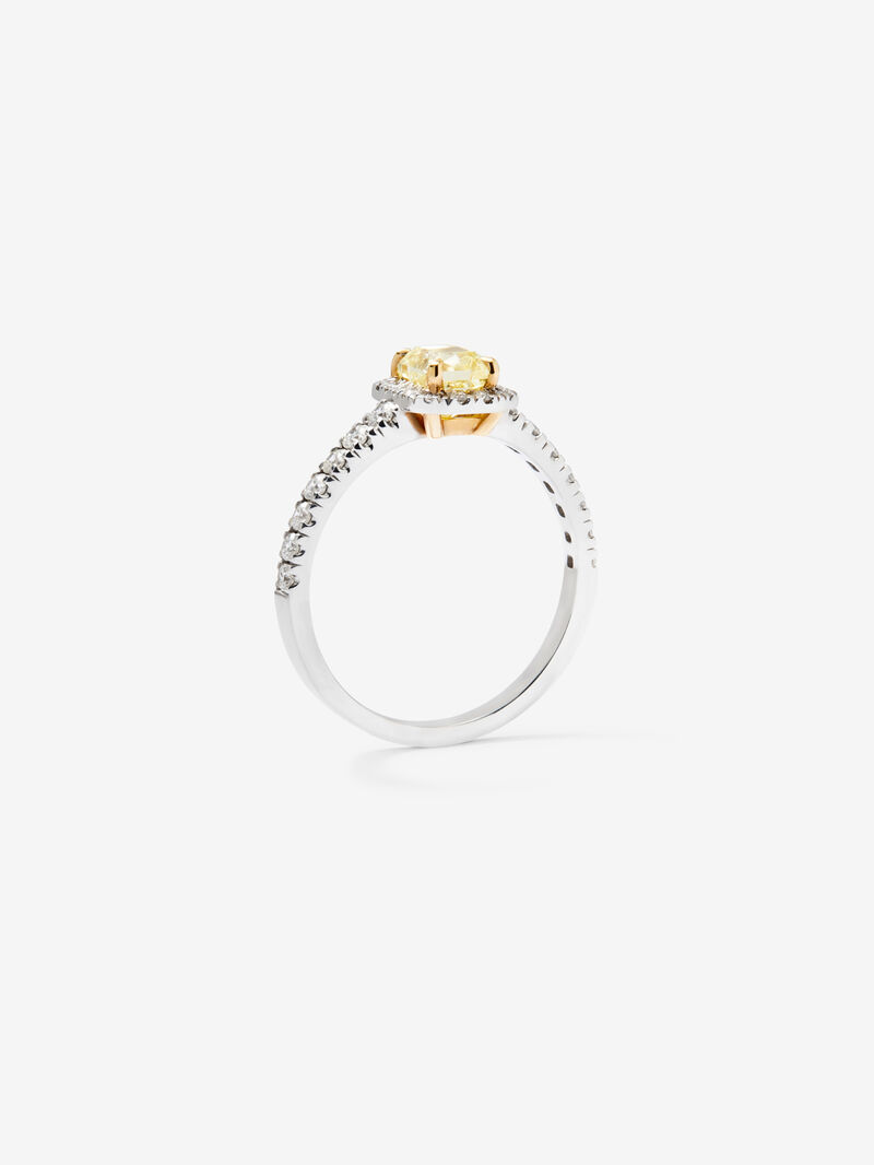 18K white gold ring with yellow diamond in radiant size of 1 cts and white diamonds in bright size of 0.49 cts image number 4