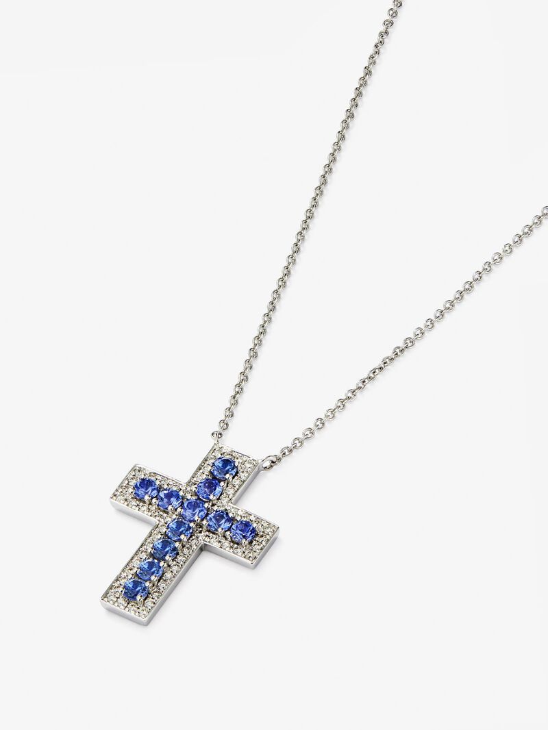 18K white gold cross pendant with 56 brilliant-cut diamonds with a total of 0.33 cts and 11 brilliant-cut blue sapphires with a total of 1.06 cts image number 2