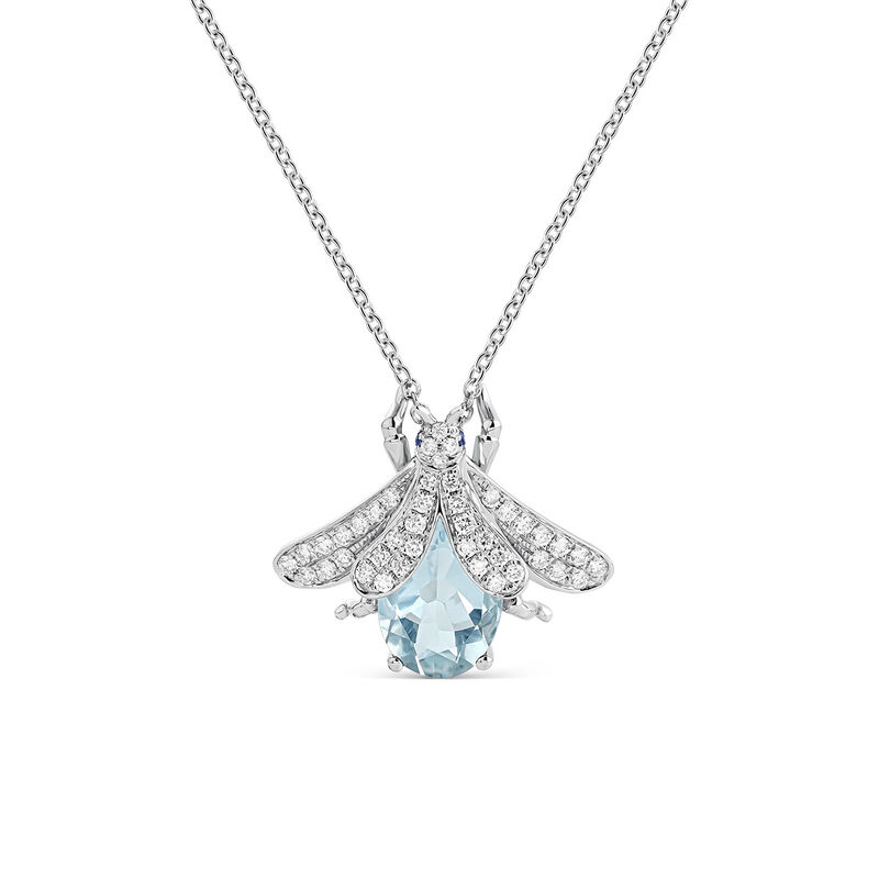 Colgante mosca de oro blanco de 18kt con diamantes y piedras azules, PT15001-OBAGD_V