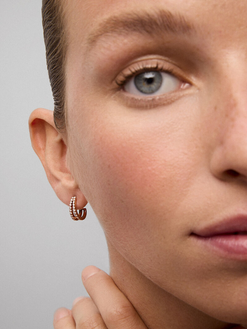18K rose gold double hoop earrings with 44 brilliant-cut diamonds with a total of 0.43 cts image number 3