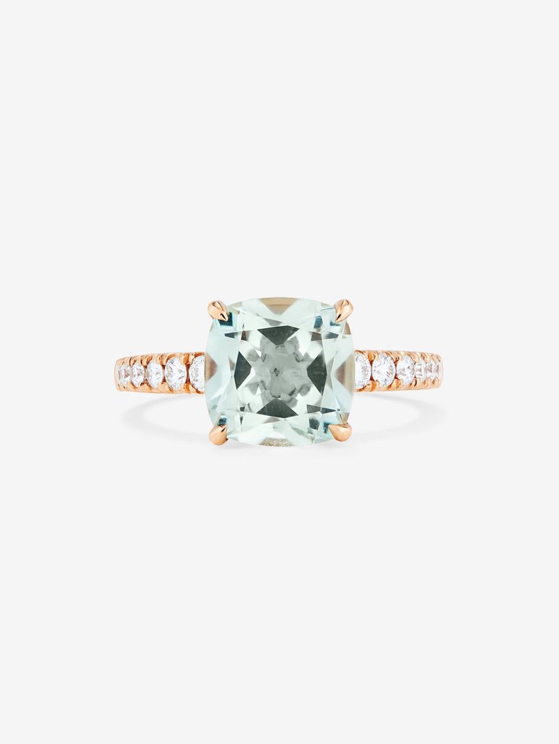 18K rose gold ring with cushion-cut green amethyst of 2.68 cts and 12 brilliant-cut diamonds with a total of 0.29 cts image number 2