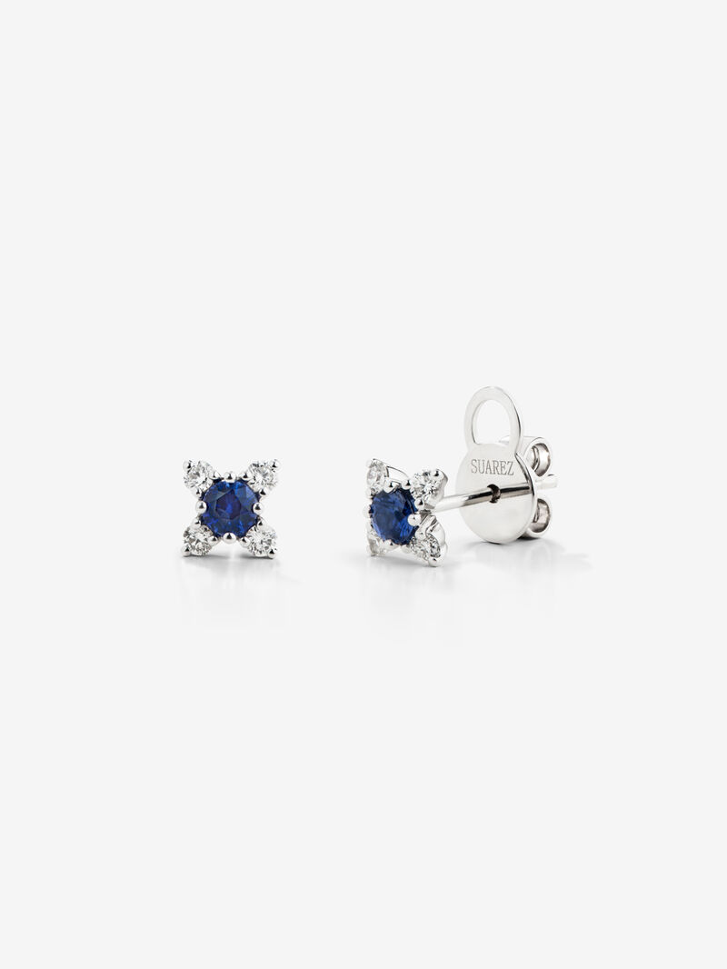 18K white gold flower earring with sapphire and diamonds. image number 0