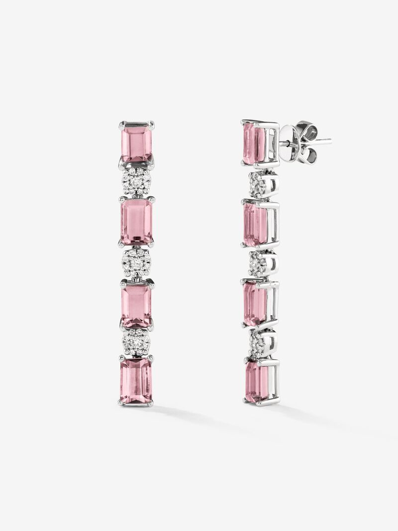 18kt white gold earrings diamonds and pink turmalines image number 0