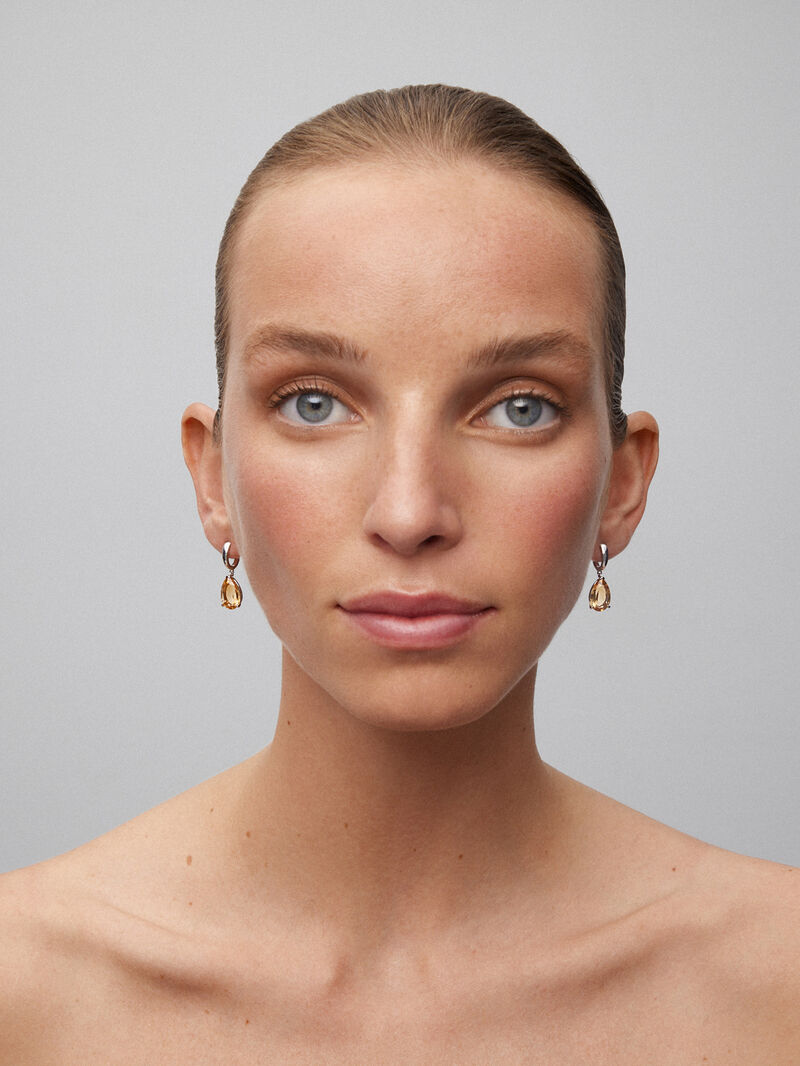 925 Silver hoop earrings with hanging citrine image number 3