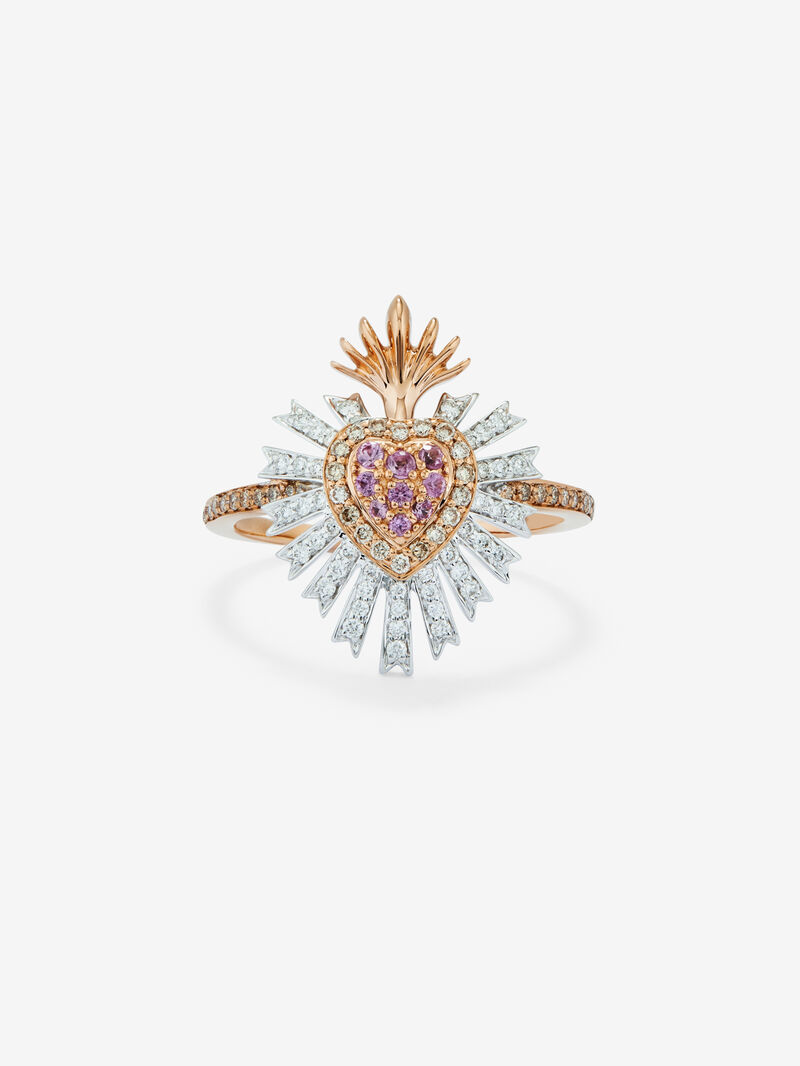 18K Rose Gold Heart Ring with Sapphire and Diamond image number 0