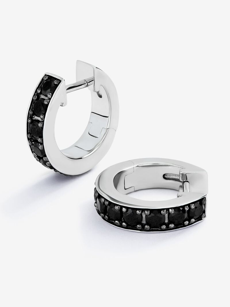 925 silver hoop earrings with black spinels image number 2