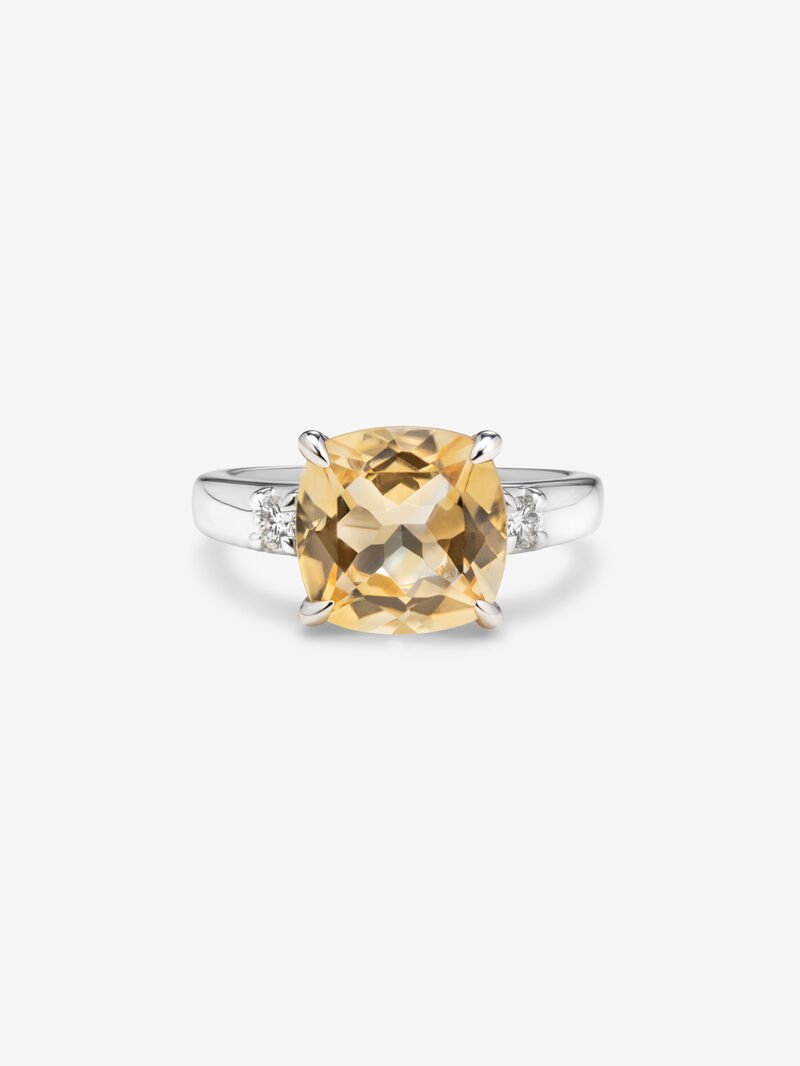 925 Silver Trilogy Ring with Citrine and Diamonds image number 2
