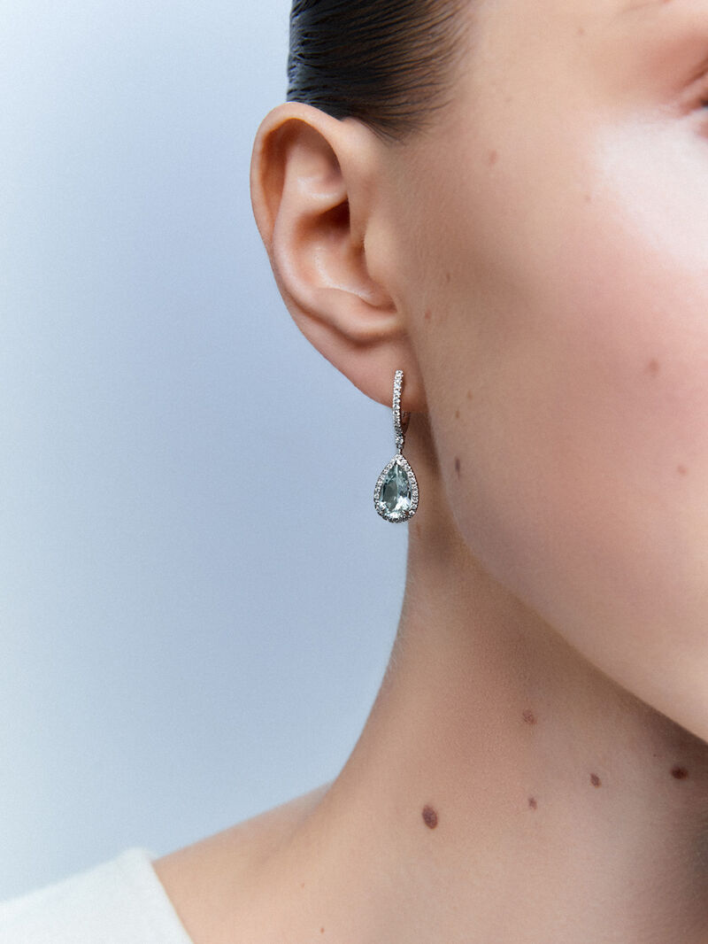 18K white gold hoop earrings with amethyst and diamond pendant image number 6