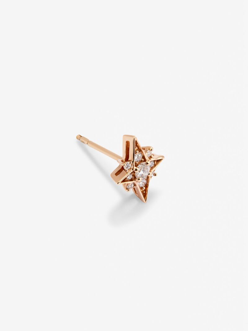 Individual 18K rose gold earring with 9 brilliant-cut diamonds with a total of 0.09 in the shape of a star image number 4