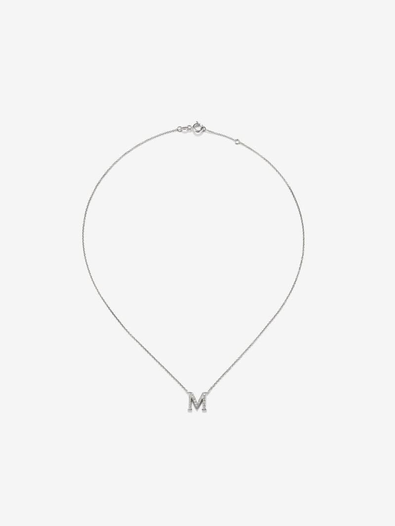 18K white gold pendant with letter M paved with 28 brilliant-cut diamonds with a total of 0.13 cts image number 1