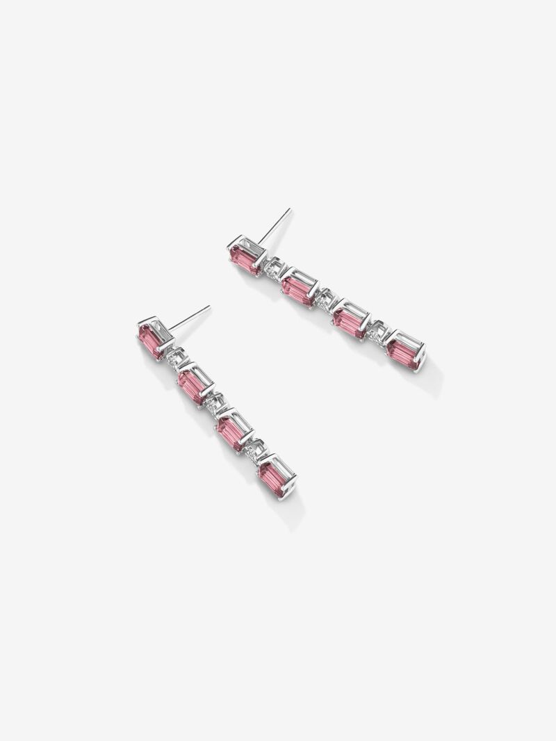 18kt white gold earrings diamonds and pink turmalines image number 2