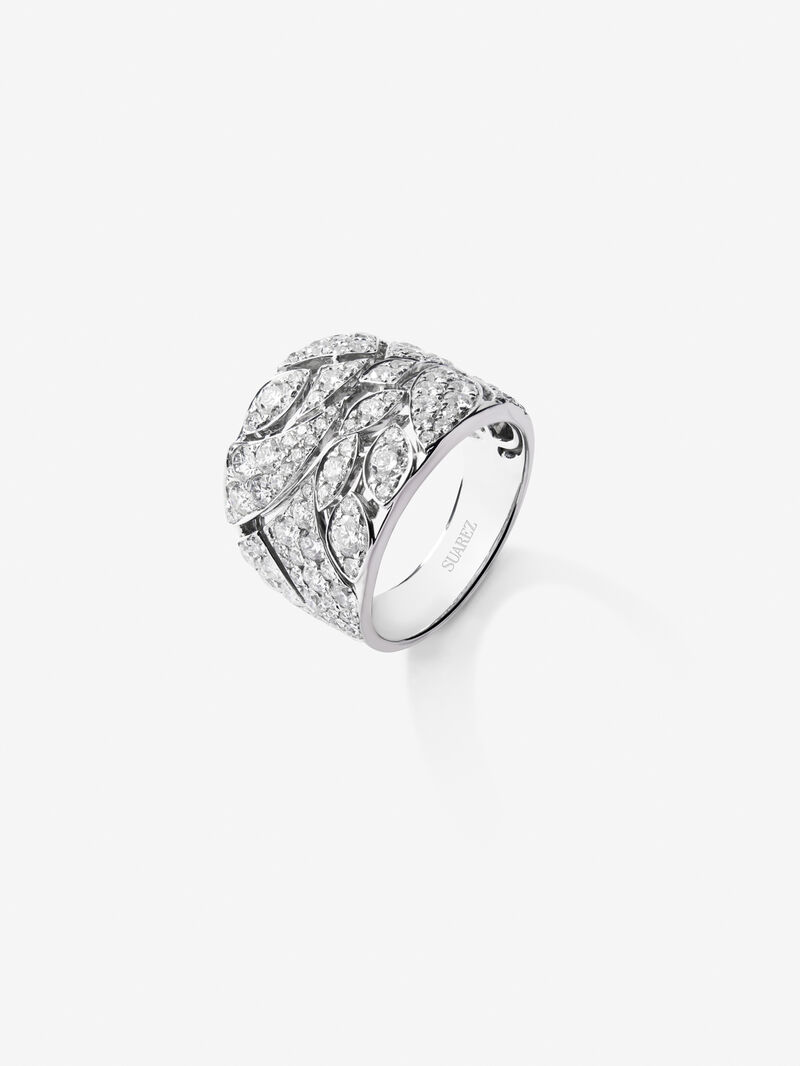 Wide ring with leaves in 18K white gold with diamonds image number 0