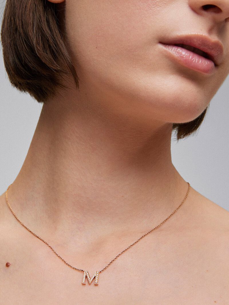 Pendant necklace with 18K rose gold initial and diamonds image number 3