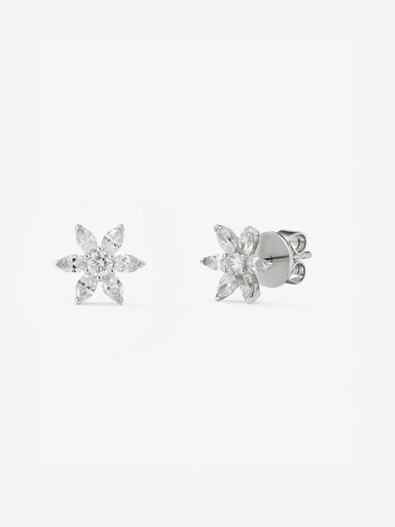 18K white gold earrings with 2 brilliant-cut diamonds with a total of 0.12 cts and 12 marquise-cut diamonds with a total of 0.59 cts image number 0