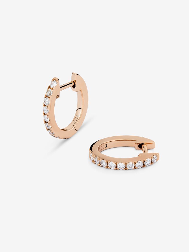 18K Rose Gold Hoop Earrings with Diamonds image number 2