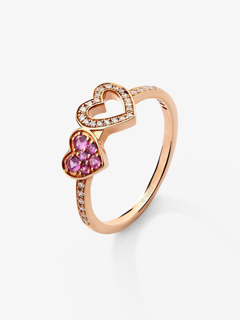 18kt rose gold ring of hearts with diamonds and pink sapphires image number 0