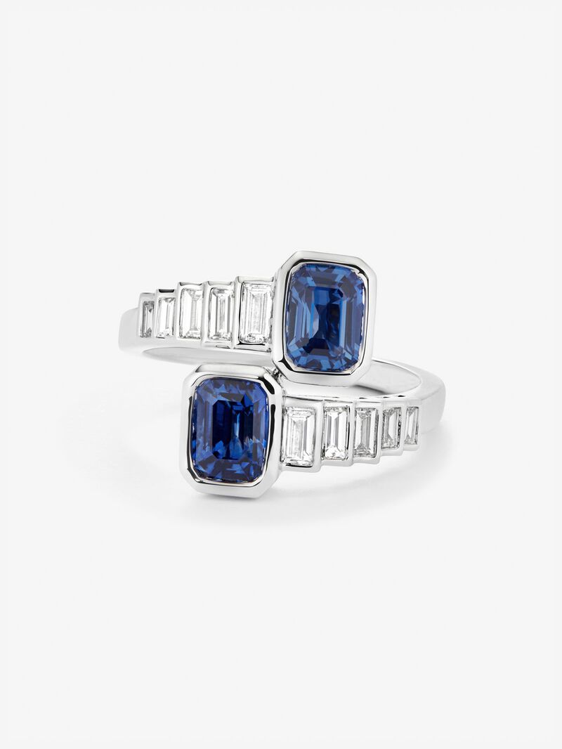 You and I 18k White Gold Ring with Blue and Blue Lofiros live in octagonal 2,2 cts and white diamonds in 0.52 cts baggos image number 1