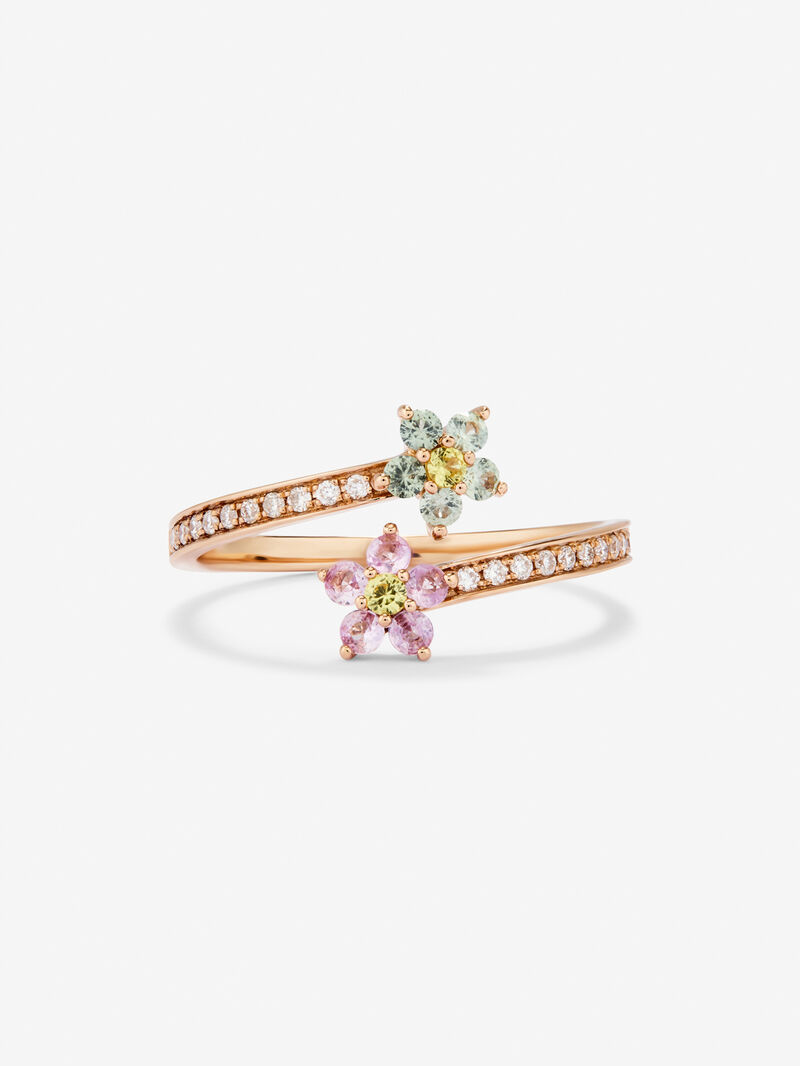 18K rose gold ring with 12 brilliant-cut multicolor sapphires with a total of 0.26 cts and 22 brilliant-cut diamonds with a total of 0.1 cts image number 2