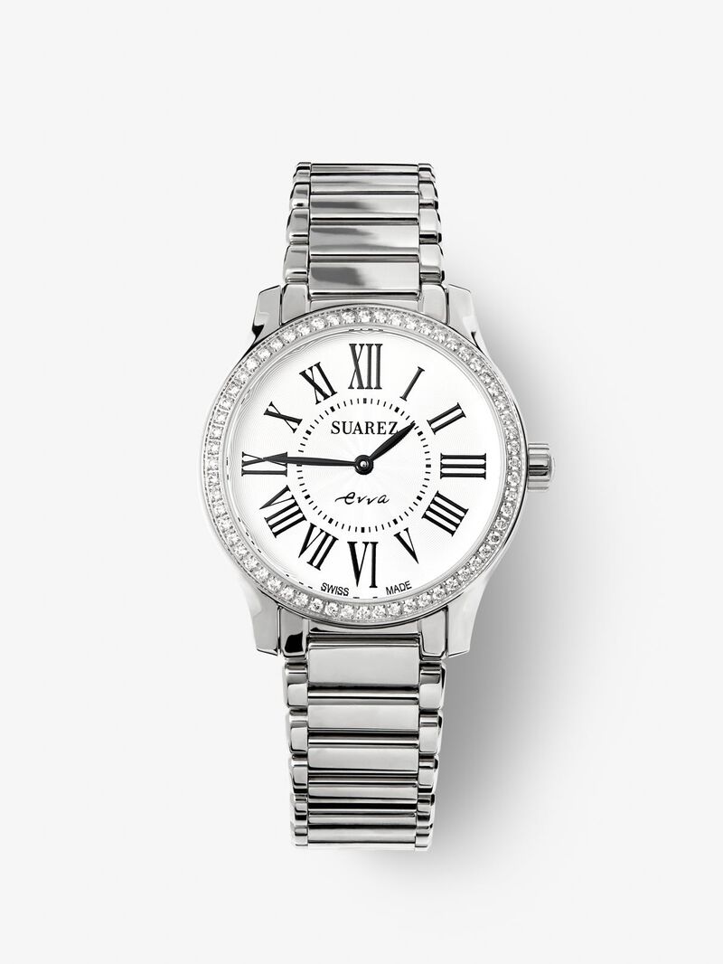 Stainless steel watch and white diamonds in bright size, with sapphire glass and quartz movement image number 0