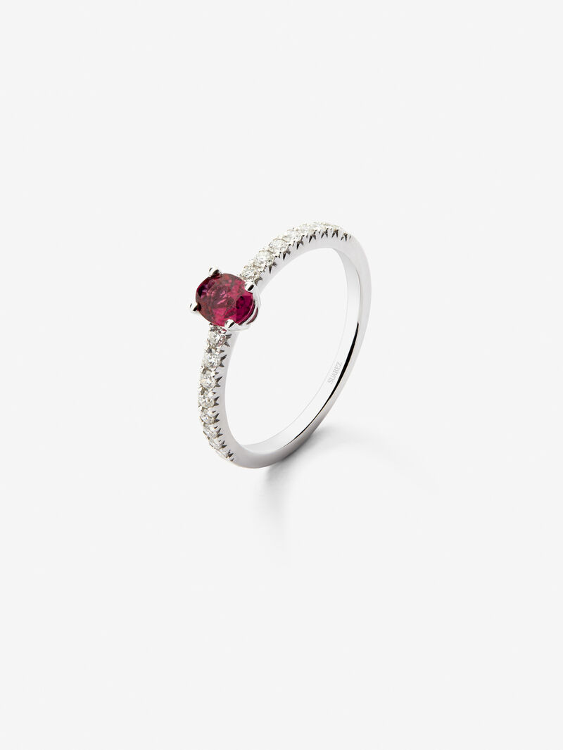18K White Gold Ring with Red Ruby in 0.5 cts and white diamonds in 0.21 cts bright diamonds image number 0