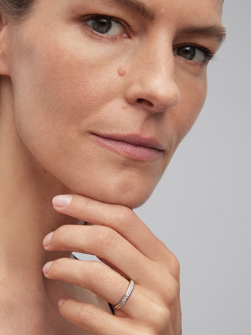 Half eternity engagement ring in 18K white gold with princess cut diamonds in a channel setting. image number 1