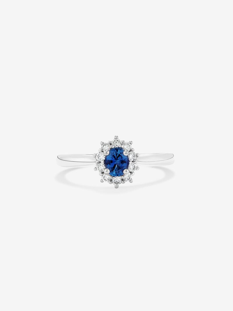 18K white gold ring with oval-cut blue sapphire of 0.38 cts and brilliant-cut diamonds with a total of 0.12 cts image number 2