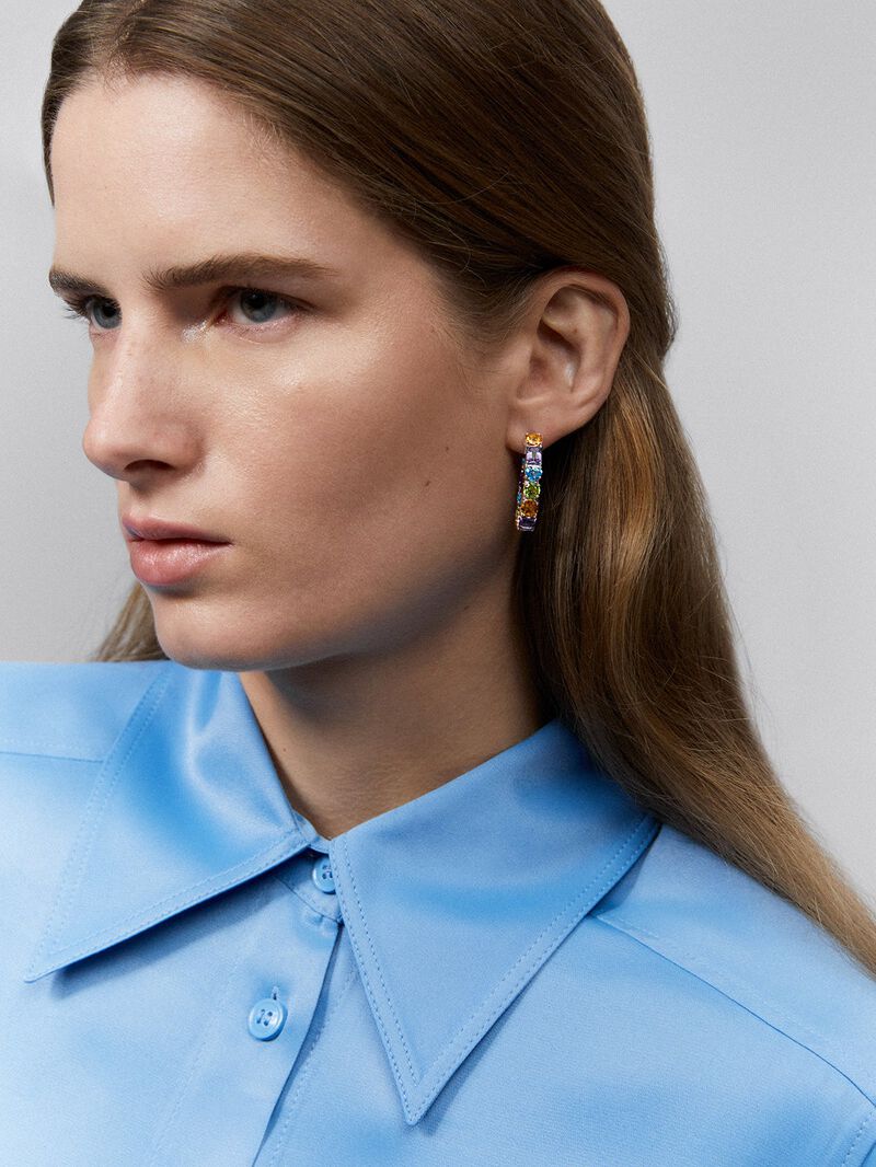 925 Silver hoop earrings with multicolor gems image number 1