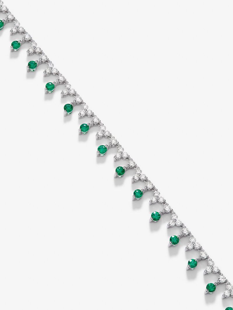 18K White Gold Rivière Necklace with green emeralds in bright size 1.72 cts and white diamonds in 6.53 cts image number 2
