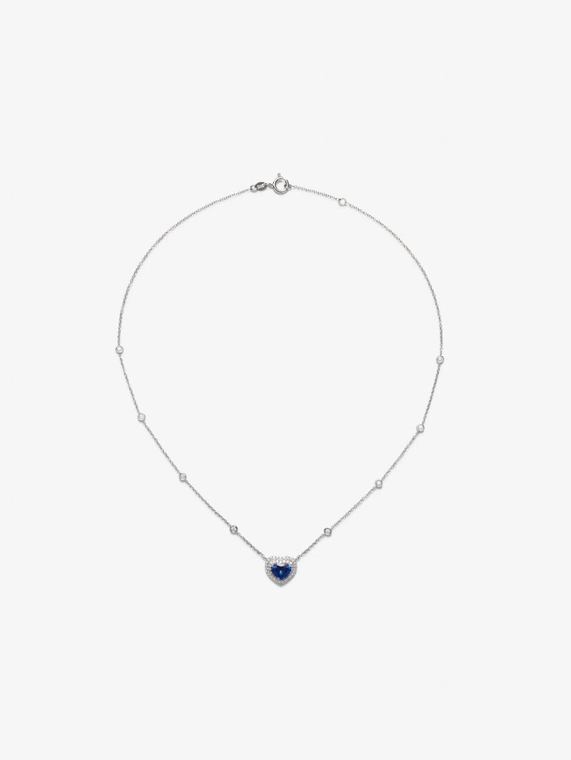 18K white gold pendant with heart-cut royal blue sapphire of 1.51 cts and 59 brilliant-cut diamonds with a total of 0.3 cts image number 0