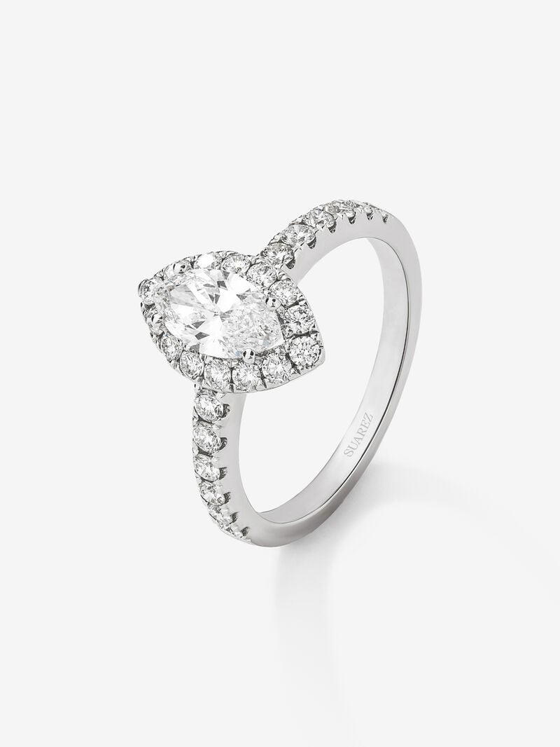 18K white gold ring with 0.7 ct marquise cut diamond and brilliant cut diamond border and arm with a total of 0.63 cts image number 0