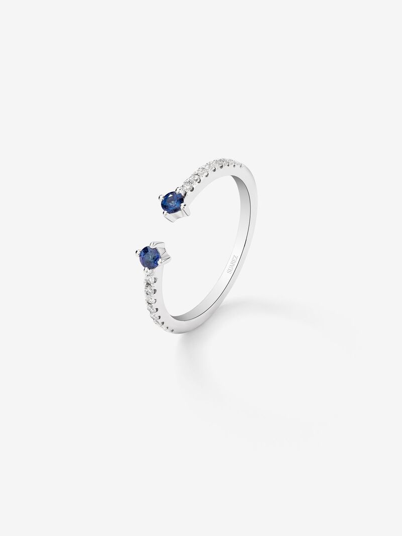 Open 18k White Gold Ring with Sapphire and Diamond image number 1