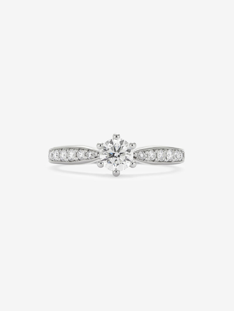 Solitaire ring in 18K white gold with a central 0.50-carat brilliant-cut diamond and additional diamonds totaling 0.23 cts image number 2