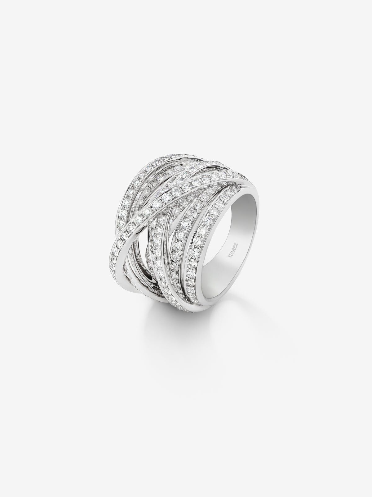 Anillo multibrazo de oro blanco de 18K con 185 diamantes en talla brillante con un total de 2 67 cts Suarez
