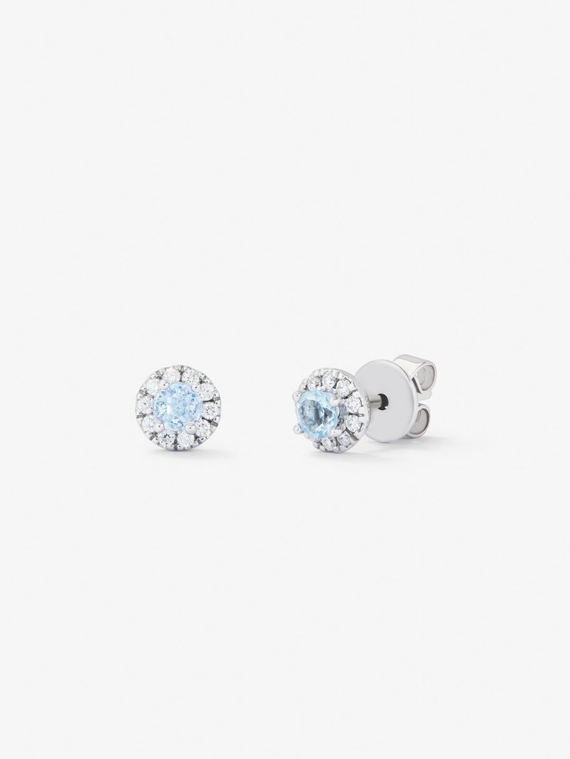 18K white gold halo earrings with aquamarine and diamond. image number 0