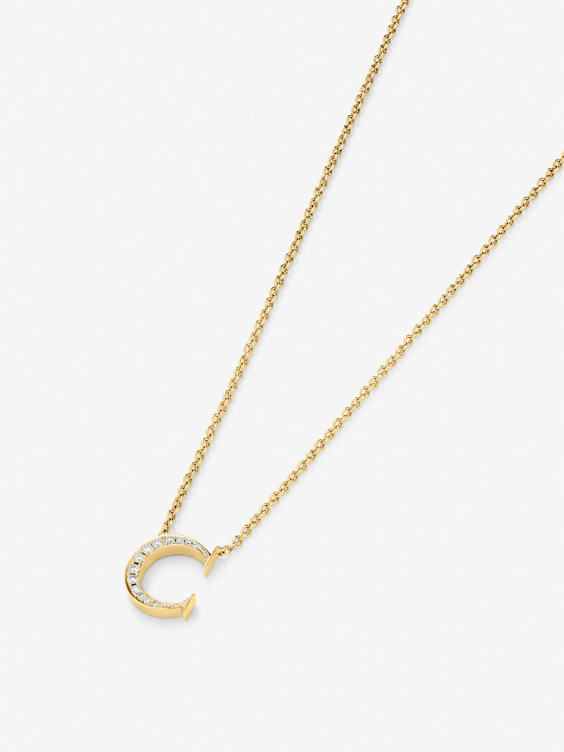 18K yellow gold pendant with letter C and 12 brilliant-cut diamonds with a total of 0.06 cts image number 2