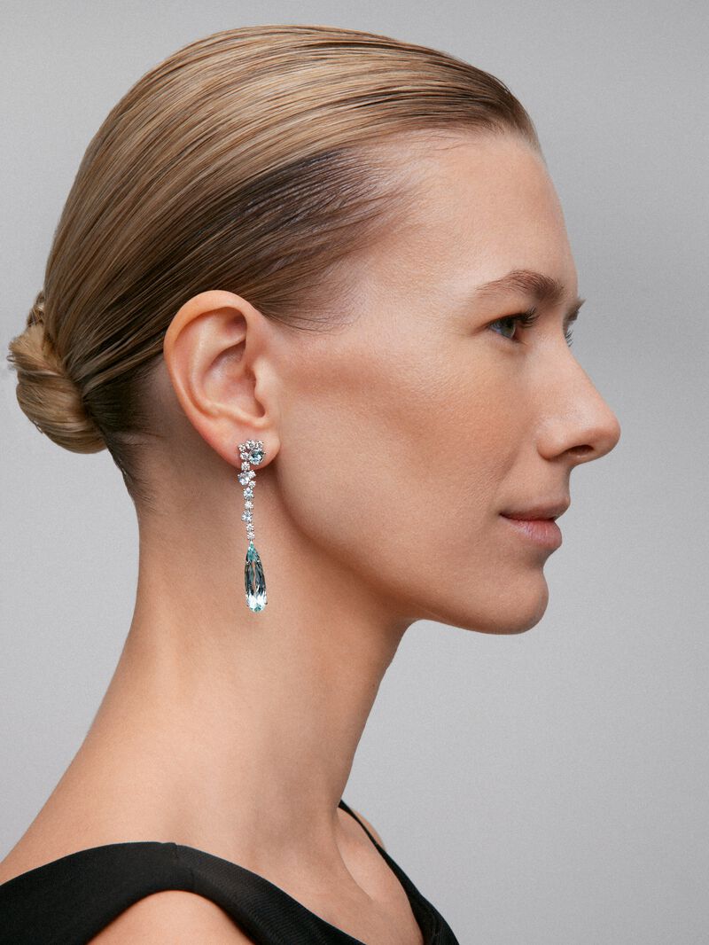 18K White Gold Earrings with Diamonds and Aguamarina image number 3
