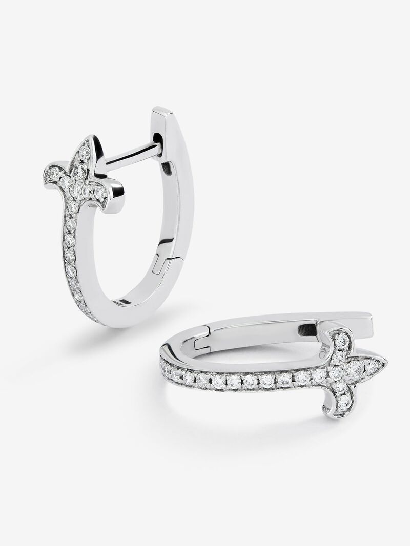 18K White Gold Hoop Earrings with Diamond image number 2