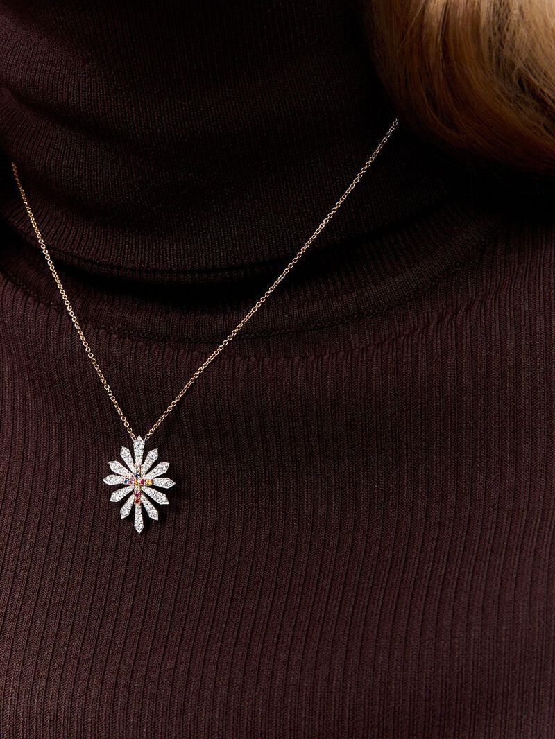 18K white and rose gold pendant with 10 brilliant-cut multicolor sapphires with a total of 0.14 cts, 45 brilliant-cut white diamonds with a total of 0.56 cts image number 1