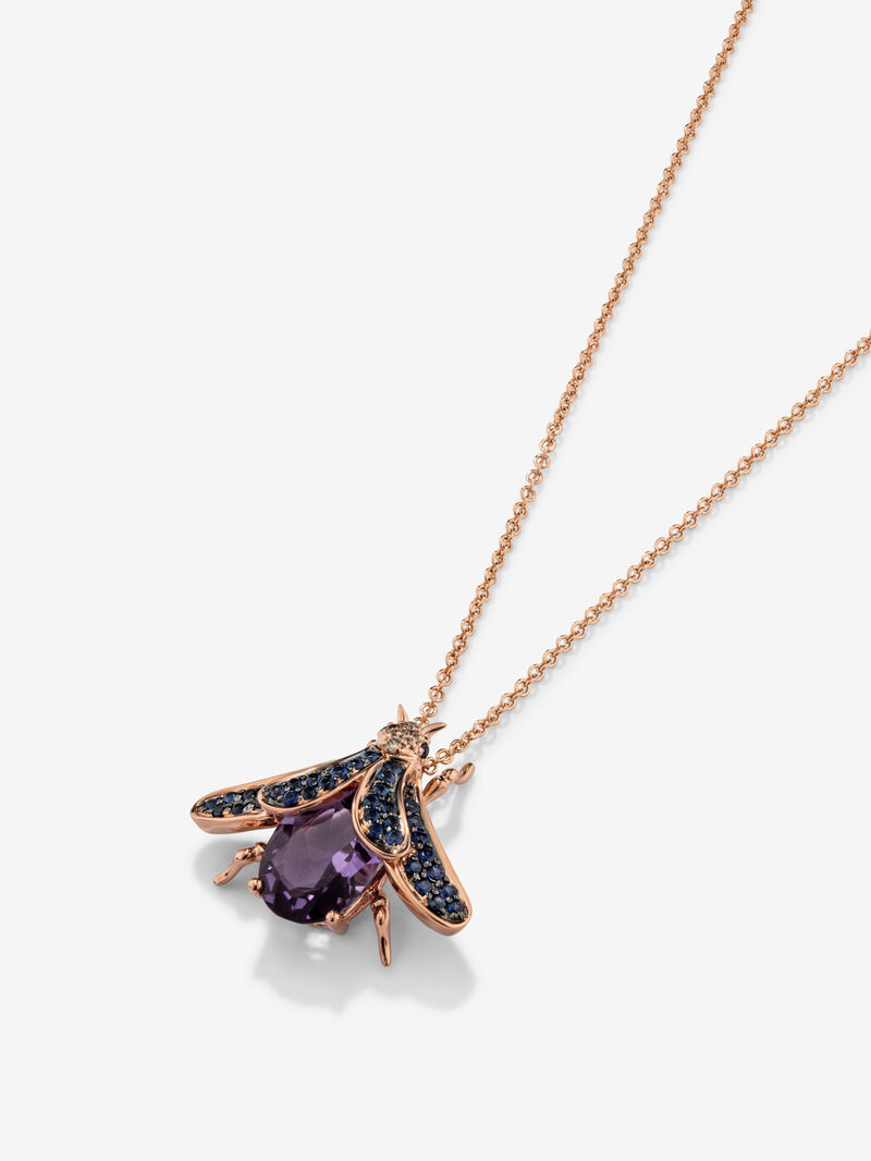 18K Rose Gold Insect Pendant Chain with Amethyst and Sapphire image number 2