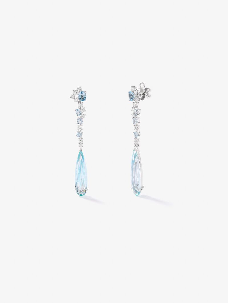 18K white gold earrings with 10 oval and pear-cut blue aquamarines with a total of 13.44 and 20 brilliant-cut diamonds with a total of 1.37 cts image number 0