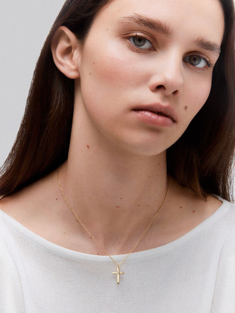 Pendant necklace with large 18K yellow gold cross image number 1