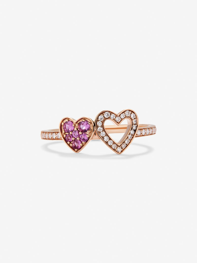 18kt rose gold ring of hearts with diamonds and pink sapphires image number 2